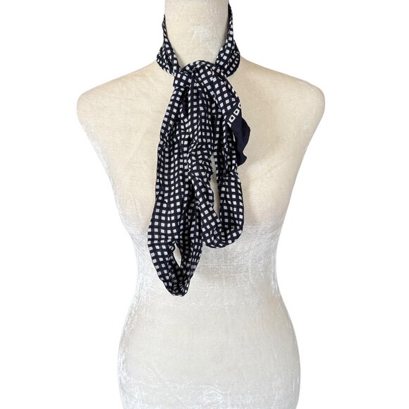 Accessories - Women's black and white square patterned rectangle scarf tie